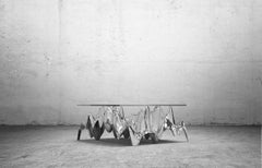 Contemporary Polished Stainless Steel Sculptural Coffee Table, Sinusoid