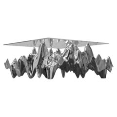 Contemporary Polished Stainless Steel Sculptural Coffee Table, Sinusoid