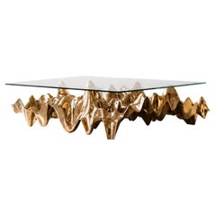 „Sinusoid“, skulpturaler Couchtisch aus polierter Bronze im zeitgenössischen Stil