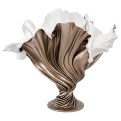 Contemporary Two Tone Lux White and Champagne Sculptural Flora Vase