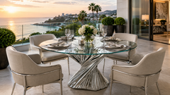 Contemporary Lux White Sculptural Resin Dining Table, Flora