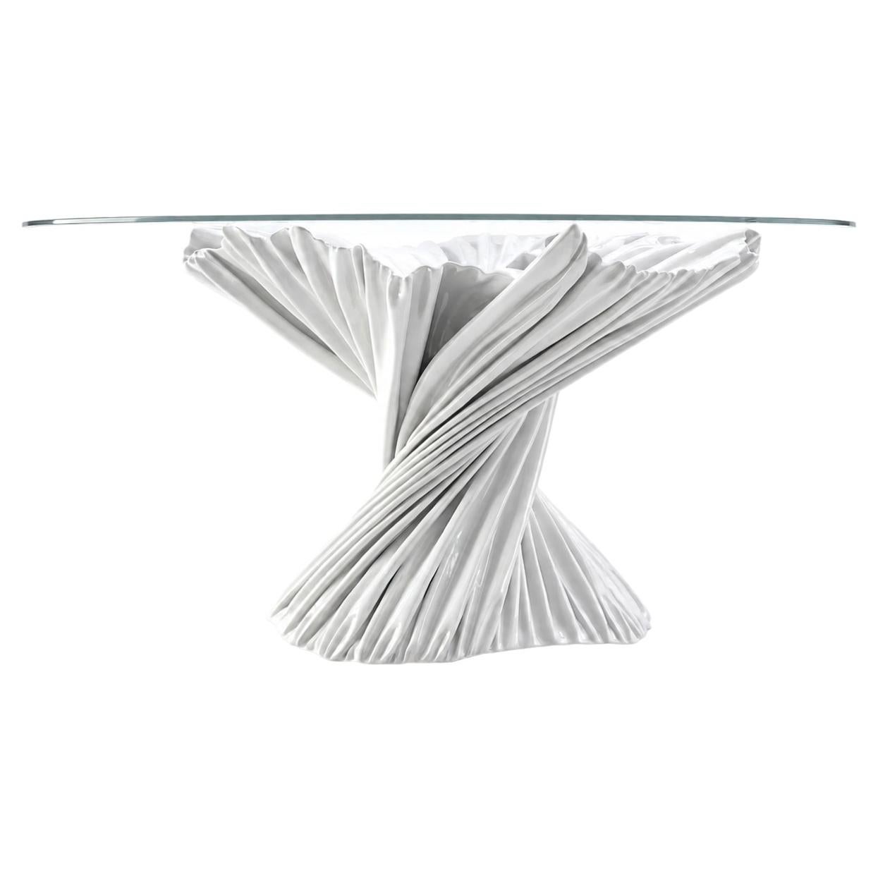 Contemporary Lux White Sculptural Resin Dining Table, Flora