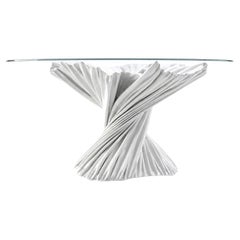 Contemporary Lux White Sculptural Resin Dining Table, Flora