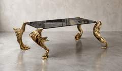 Volante, moderner skulpturaler Esstisch aus Bronzeguss und Marmor