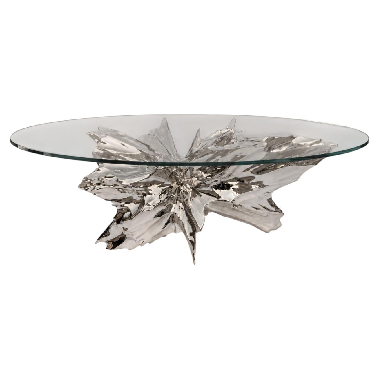 Sculptural Dining Table in Polished Stainless Steel, Spectra Rock For Sale