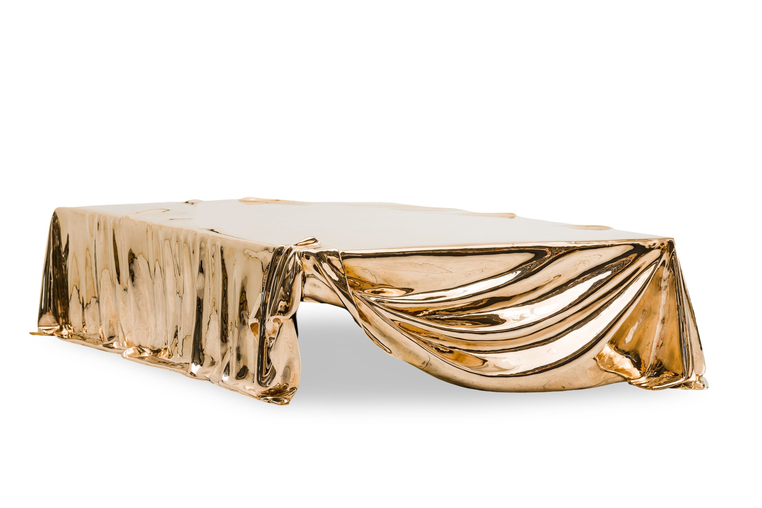 Tavolino Levitaz, bronzo fuso lucidato a specchio, stile contemporaneo
