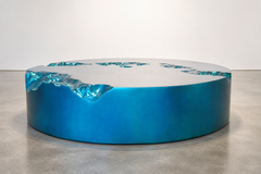 Erosia Coffee Table, Round Sculptural Eroded Form, Velura Teal Finish