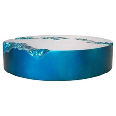 Erosia Coffee Table, Round Sculptural Eroded Form, Velura Teal Finish