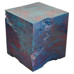Erosia Cube, Sculptural Side Table in Raw Epoxy Finish, Contemporary