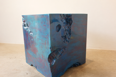 Erosia Cube, Sculptural Side Table in Raw Epoxy Finish, Contemporary