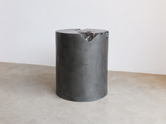 Erosia, Round Sculptural Side Table in Nickel Silver Metal-Infused Epoxy Resin