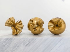 Sphera, Set of Three Eroded Sculptural Spheres, Gold, Contemporary