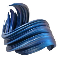 Spiral Bowl, Contemporary Resin Sculpture in Cobalt Blue Finish