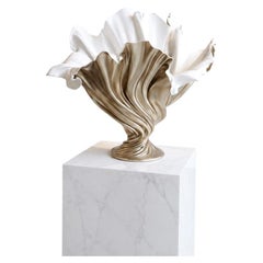 Flora Vase, Contemporary Two Tone Sculptural Vase, Lux White & Pewter Gold