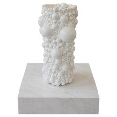 Sphera Vase, hoch, abstraktes, zellförmiges Gefäß, Lux White Gloss