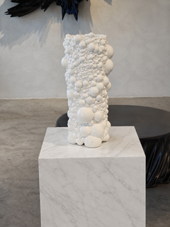 Sphera Vase, hoch, abstraktes, zellförmiges Gefäß, Lux White Gloss