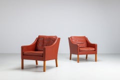 Borge Mogensen cognac leather lounge chairs Fredericia Stolefabrik Denmark 1963