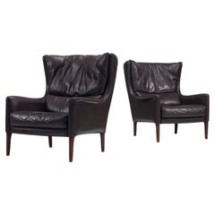 Pair of Durlet lounge chairs brown leather Belgium 1960