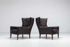 Pair of Durlet lounge chairs brown leather Belgium 1960