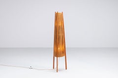 Temde tripod floorlamp in sisal and teak Switzerland 1960