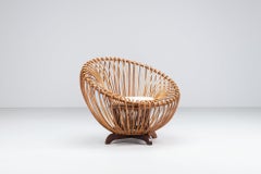 Franco Albini style lounge chair in rattan and teak Italy 1950