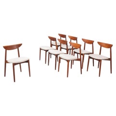 Harry Ostergaard, 8er-Set Esszimmerstühle aus Teakholz, Randers, Dänemark, 1960