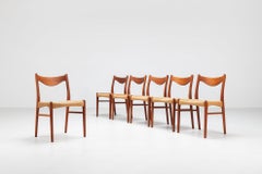 Arne Wahl Iversen set of six teak dining chairs Glyngore Denmark 1960
