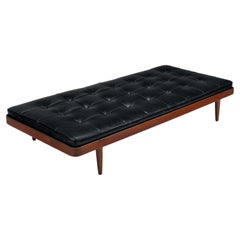 Horsnaes daybed in teak and black aniline leather Denmark 1960