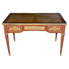 Louis XVI-style Gilt Bronze Parquetry Bureau Plat, After Jean-Henri Riesener