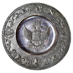 19th-century Russian Silverplate Coat of Arms Plaque