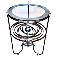 French Astrolabe-inspired Iron and Glass Accent Table