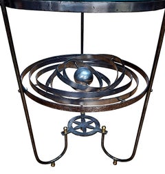 French Astrolabe-inspired Iron and Glass Accent Table