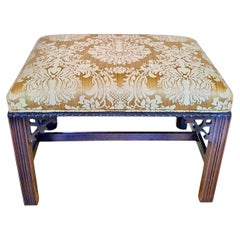 Vintage Chinese Chippendale-style Upholstered Bench