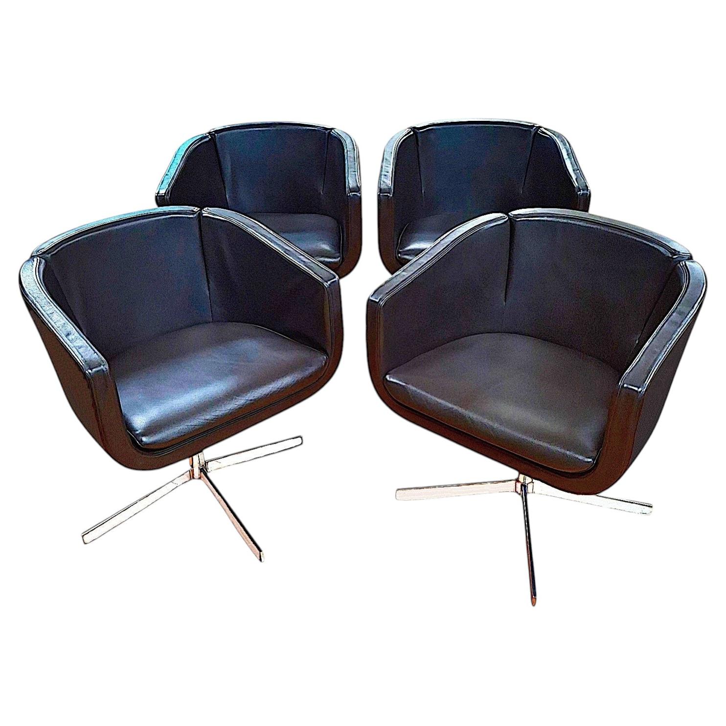 Set of four 21st-century “Tulip Sixty” Swivel Armchairs in Leather and Chrome For Sale