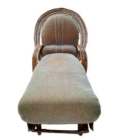 Vintage Adirondack Bent Willow, Velvet Mohair-upholstered Chaise Lounge