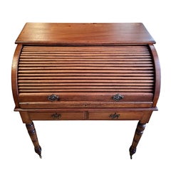 Victorian Tambour Roll-top Maple and Brass Desk