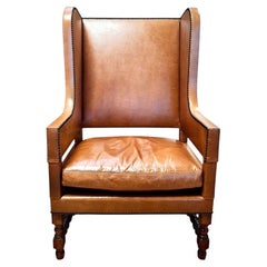 Dessin Fournir French Leather and Mahogany Wingback Chair