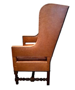 Dessin Fournir French Leather and Mahogany Wingback Chair