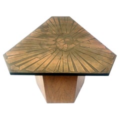 Mid 20th-century Brutalist Italian Patinated Brass and Wood Table by G. Urso