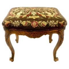 Late 19th-century Louis XV-style Bench with Needlework Upholstery