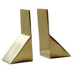 Scandinavian Modern Book Ends in Solid Brass, Minimal Design by Erik Olovsson