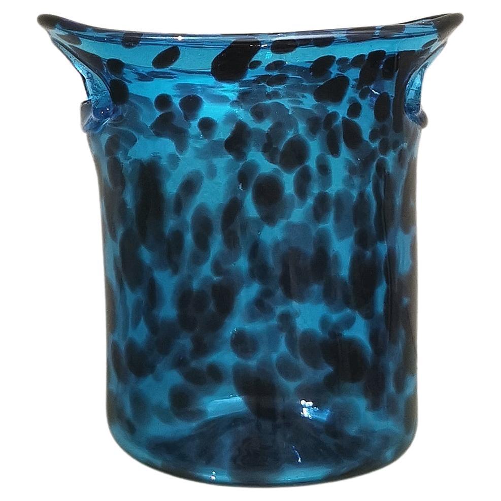 Vase Murano Glass Black Blue Decorative Object Midcentury Italian Design 1960s For Sale