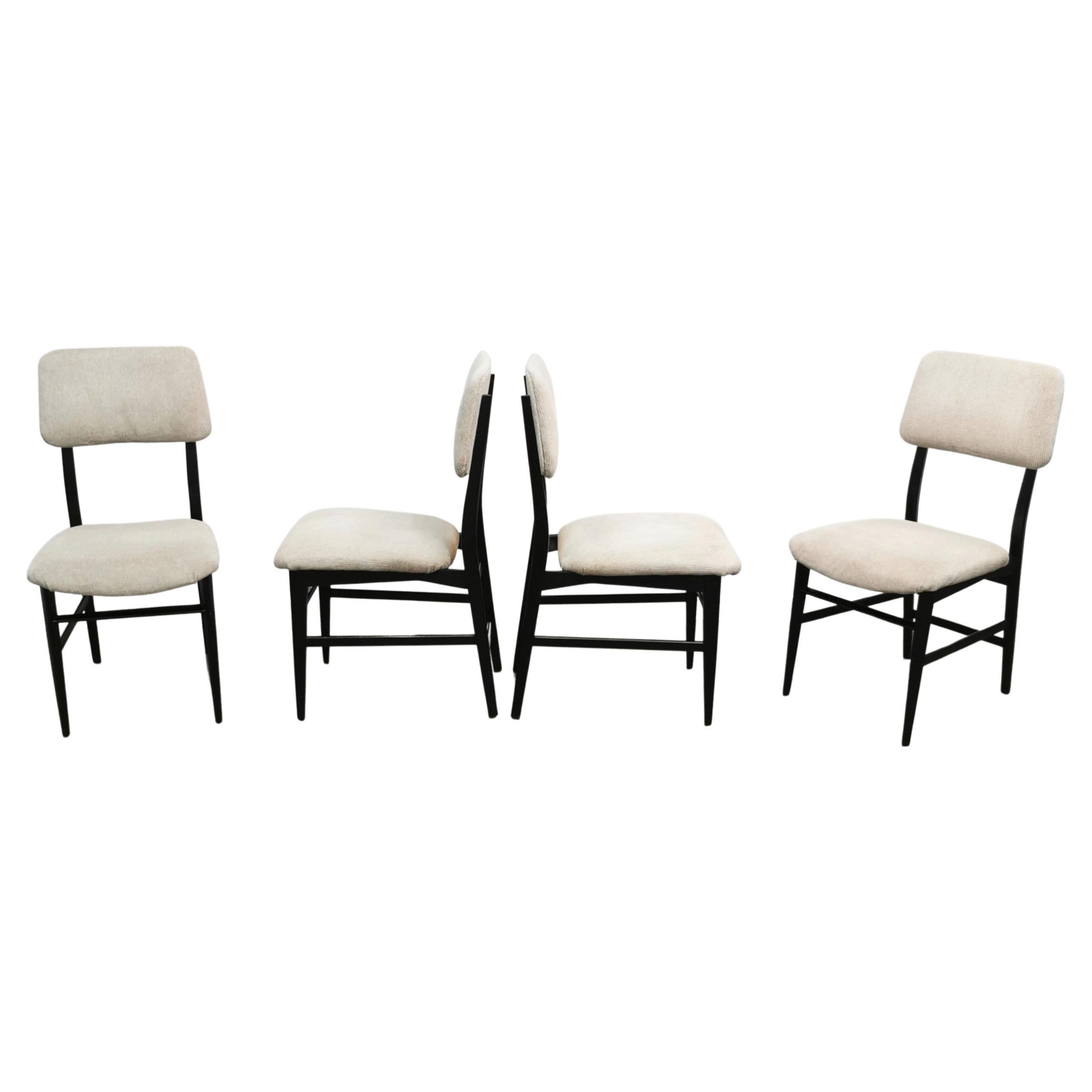 Dining Chairs Wood Velvet Edmondo Palutari for Dassi Midcentury 1950s Set of 4