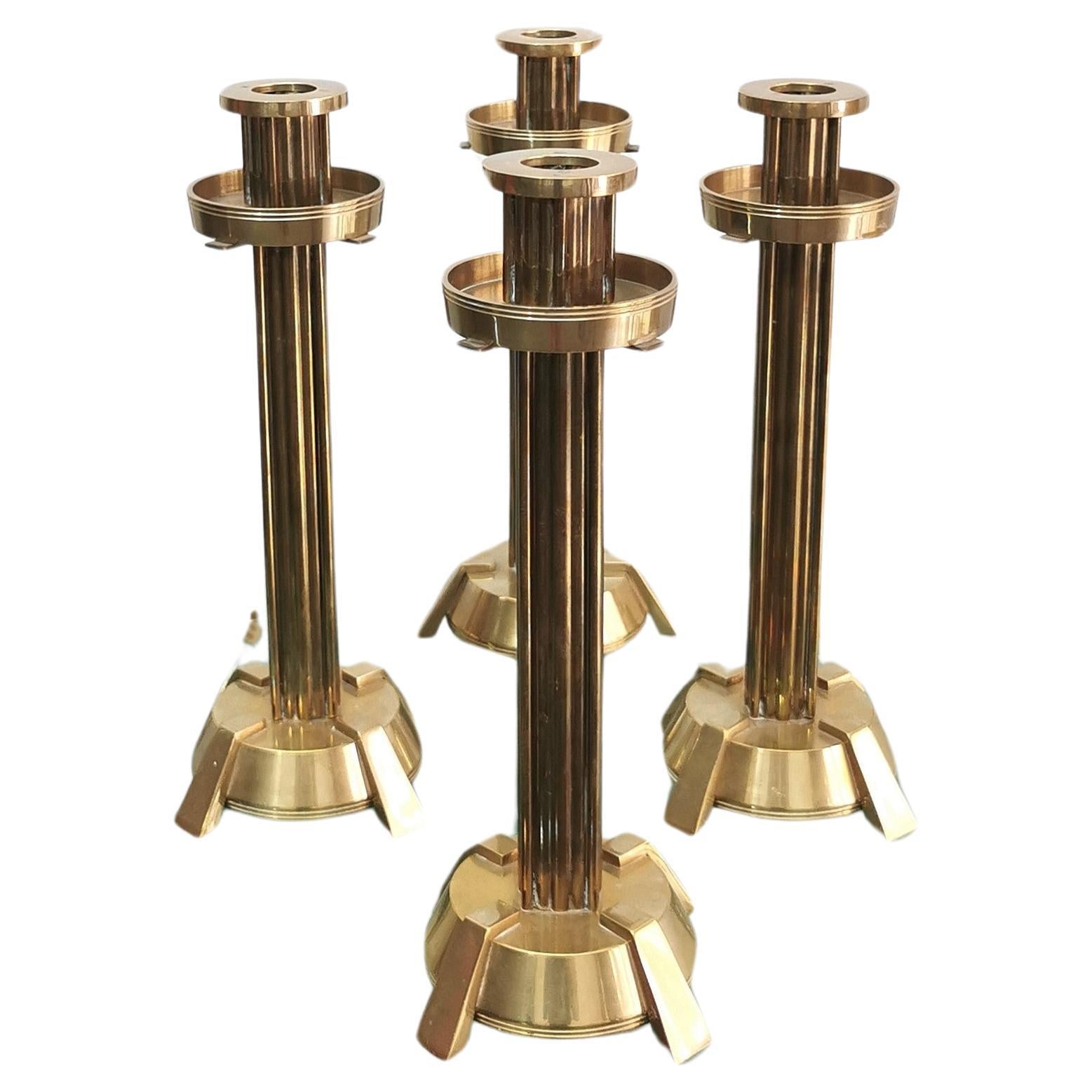 Decorative Object Brass Candelabras Candle Holders Midcentury Italy 70s Set of 4