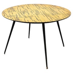 Retro Coffee Table Wood Metal Brass Round Midcentury Modern Italian Design 1960s