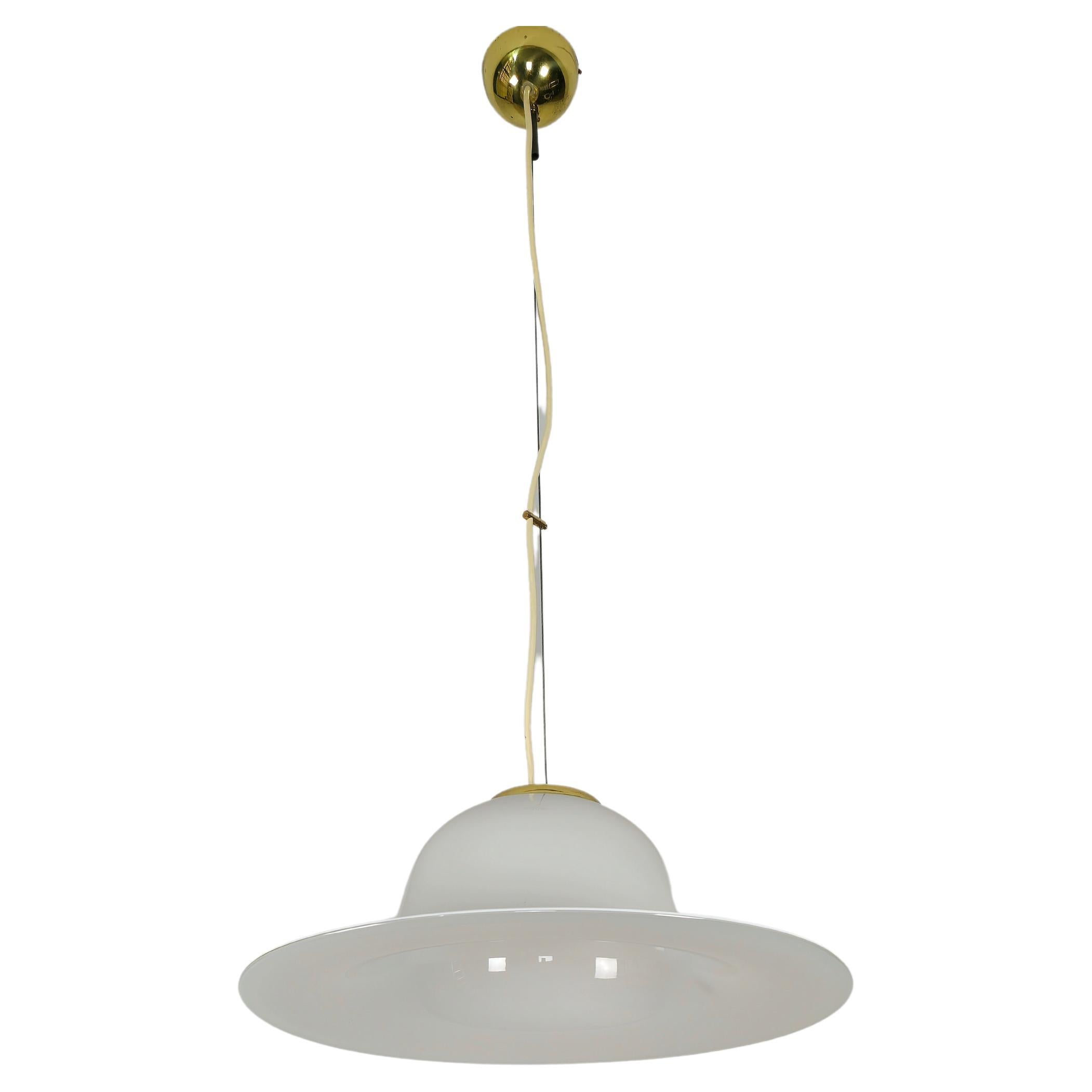 Chandelier Pendant Lamp Murano Glass Golden Aluminum Midcentury, Italy, 1970s For Sale