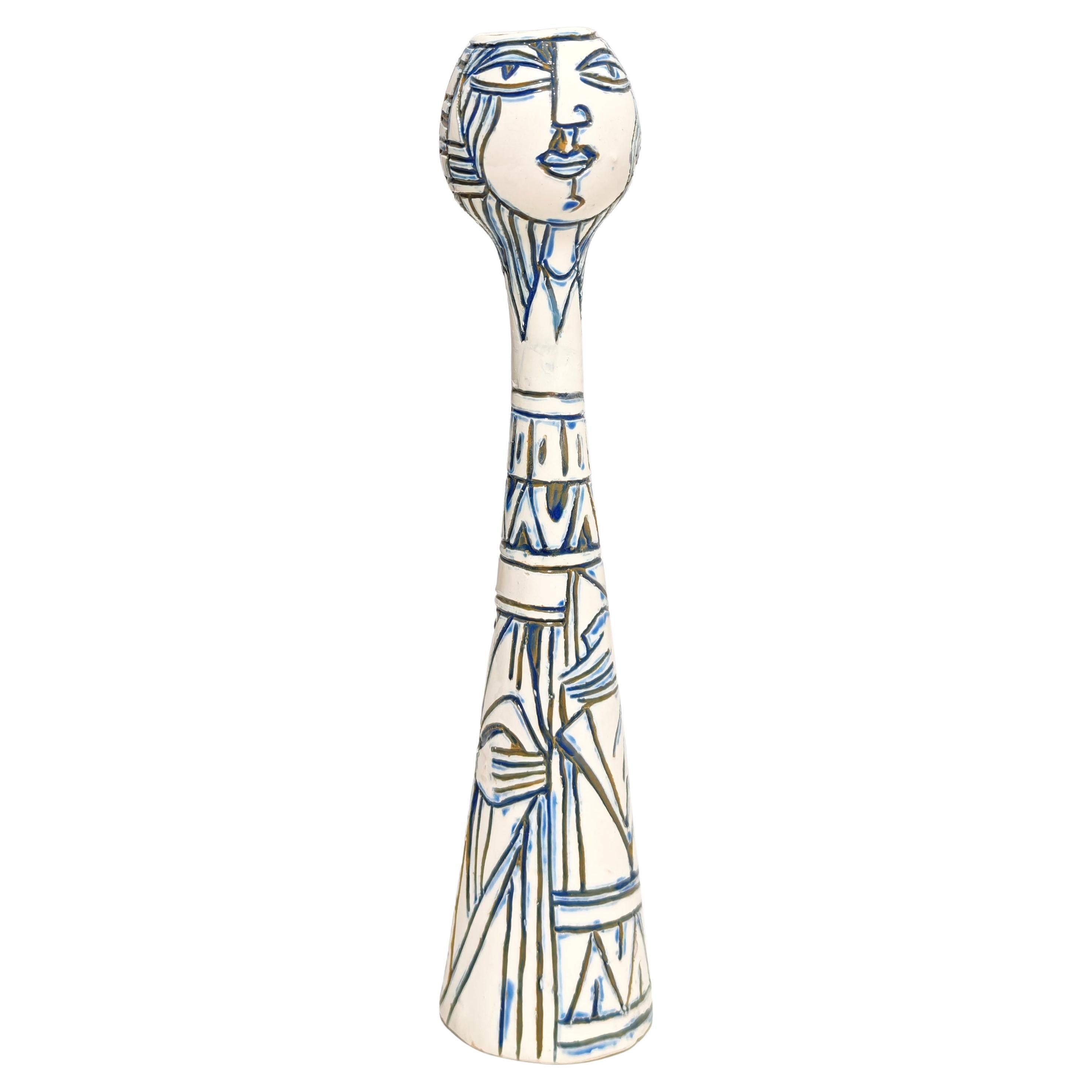 Elio Schiavon Produzione Italia 1960 Vaso in ceramica con figura umana Mi-Century
