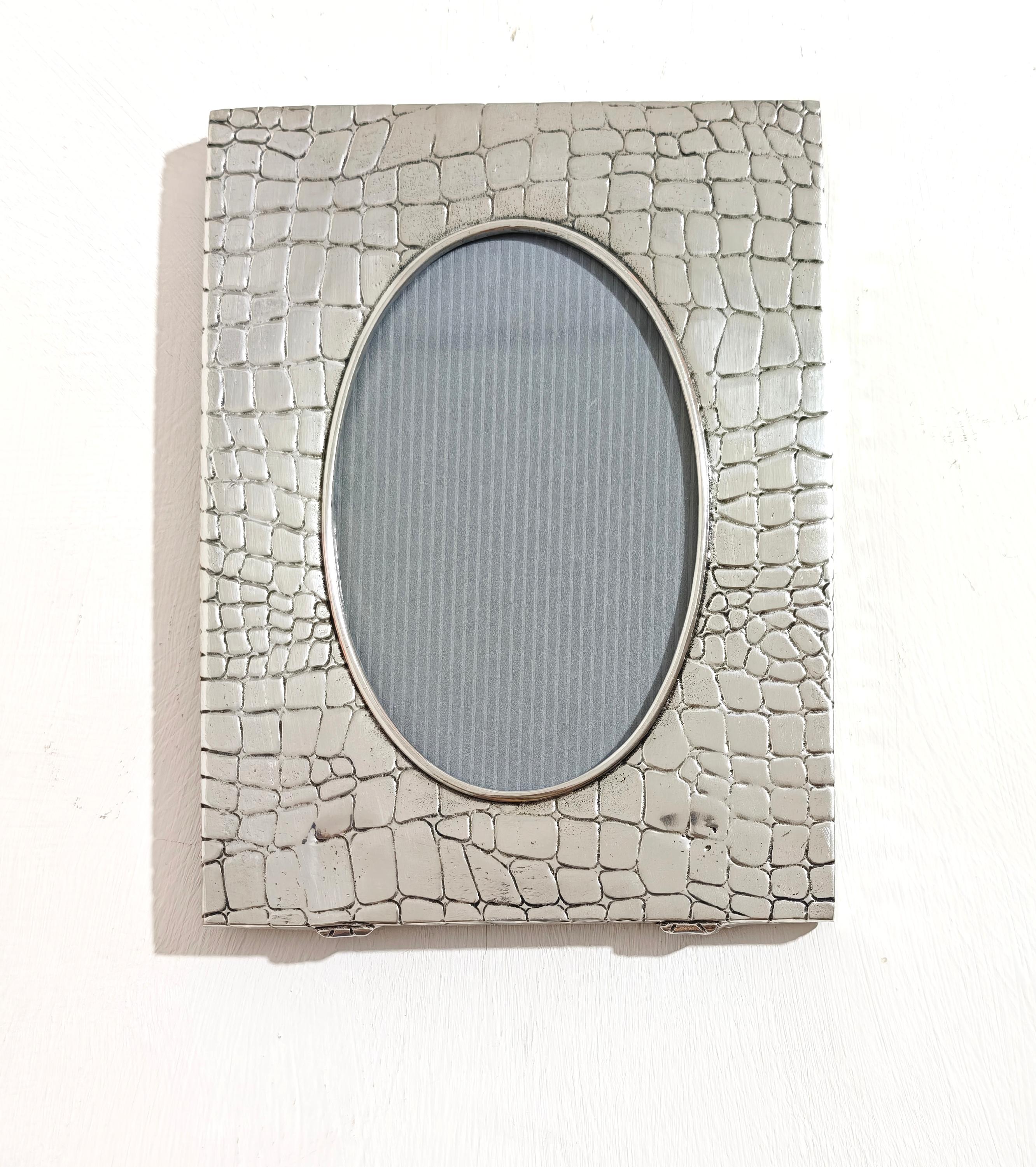 Photo Frame With Crocodile Effect Tin 95% Production Italy  1990/2000 For Sale 1