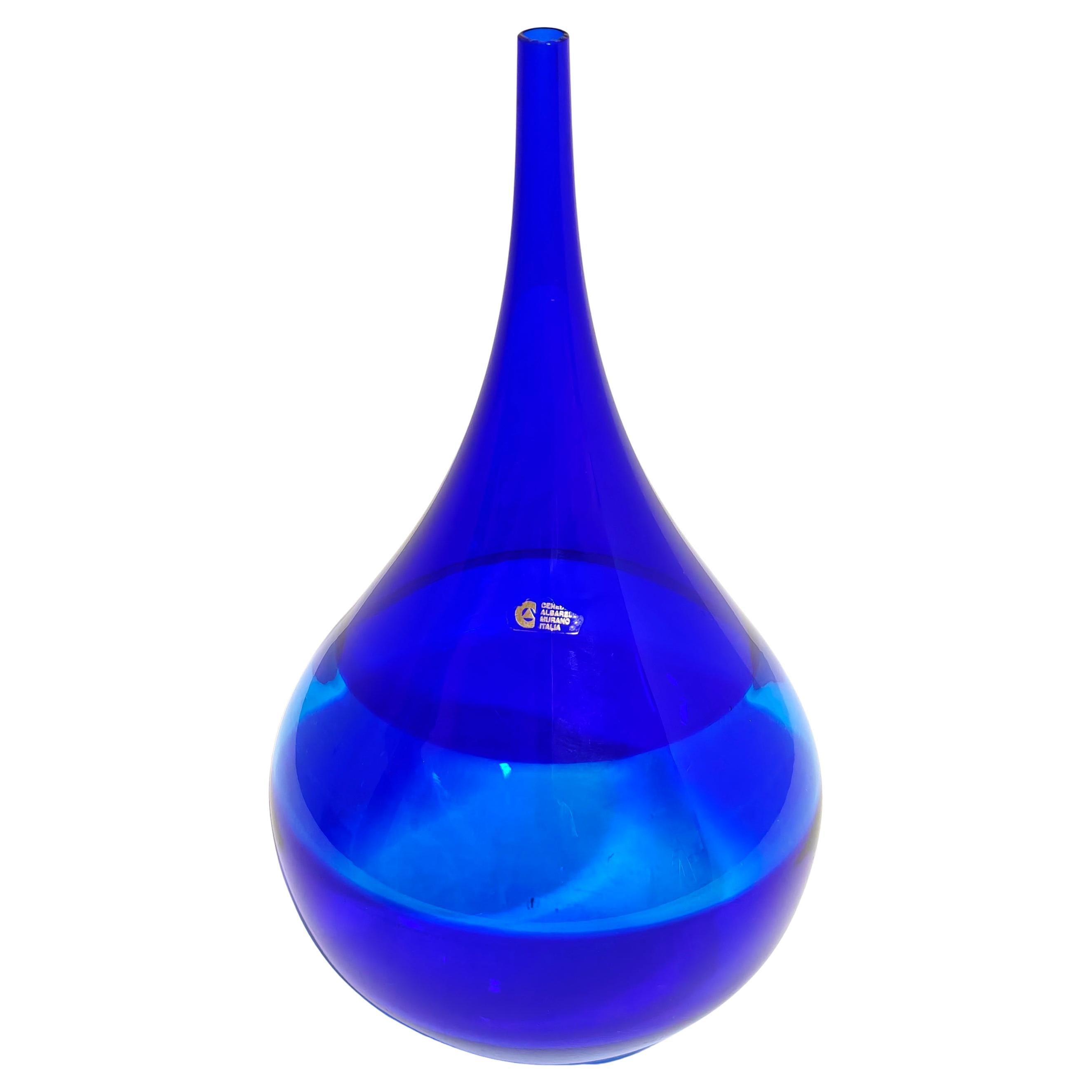 Cenedese & Albarelli Vase à gouttes en verre bleu Murano Italie 1970 Moderne du milieu du siècle dernier