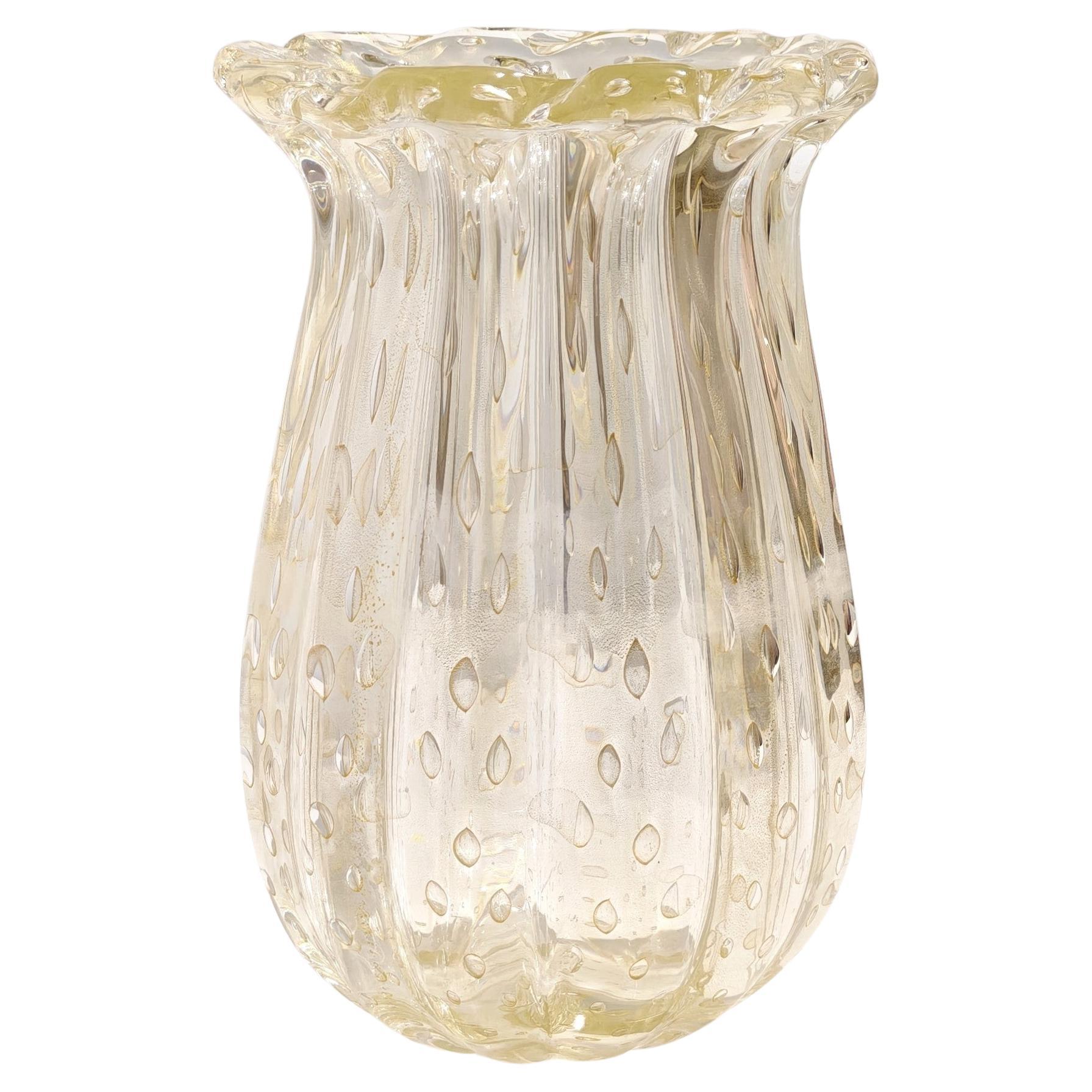 Toso Murano Glas Vase gerippt Bullicante und Gold Design  Italien 40er Jahre Mid-Centuty